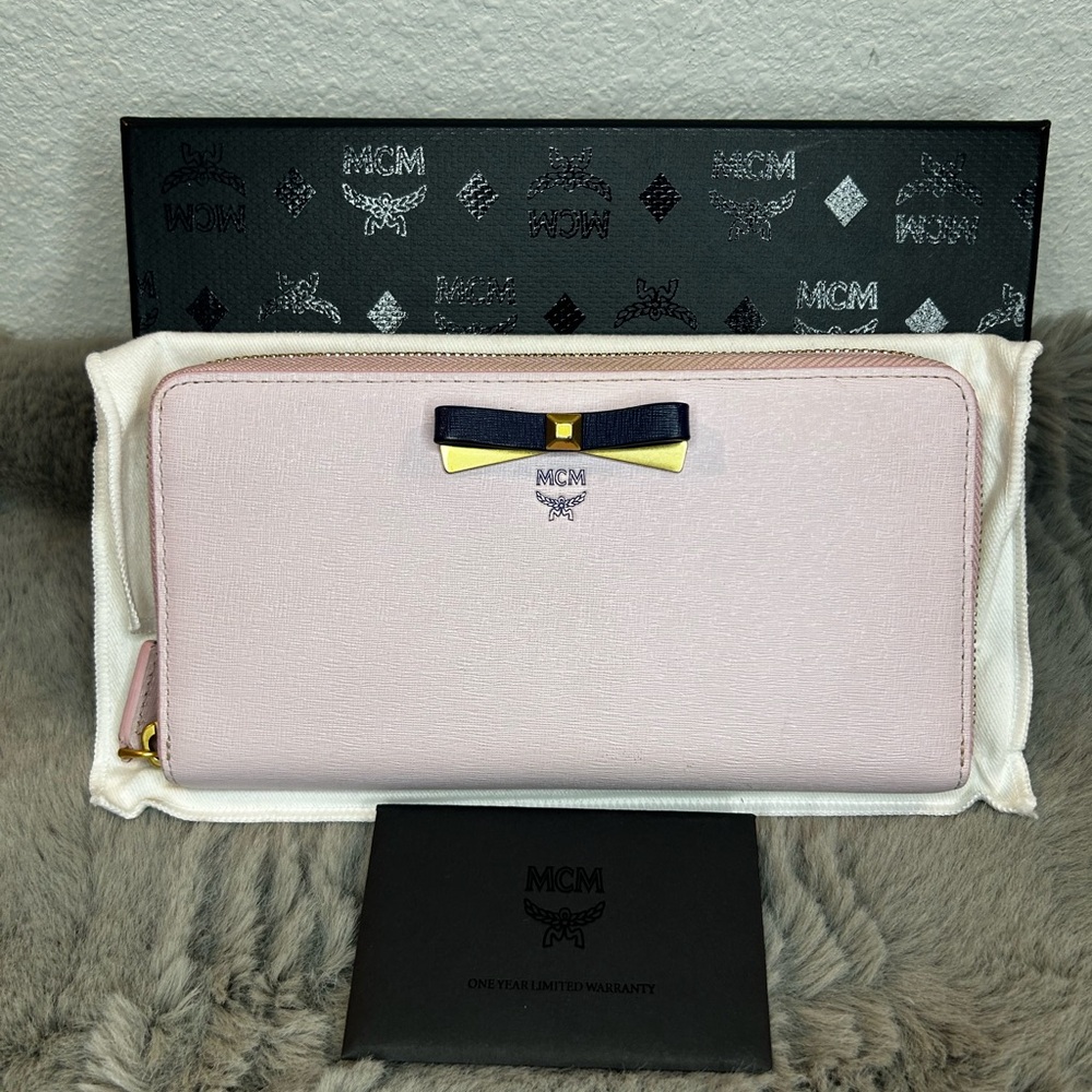 MCM Light Pink Wallet with Navy Bow